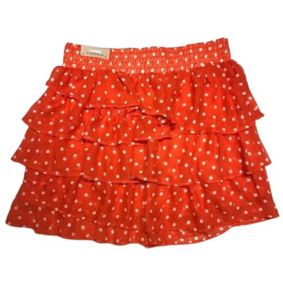 Maurices Orange and White Polka Dot Print Ruffled Skirt - Picture 2 of 11